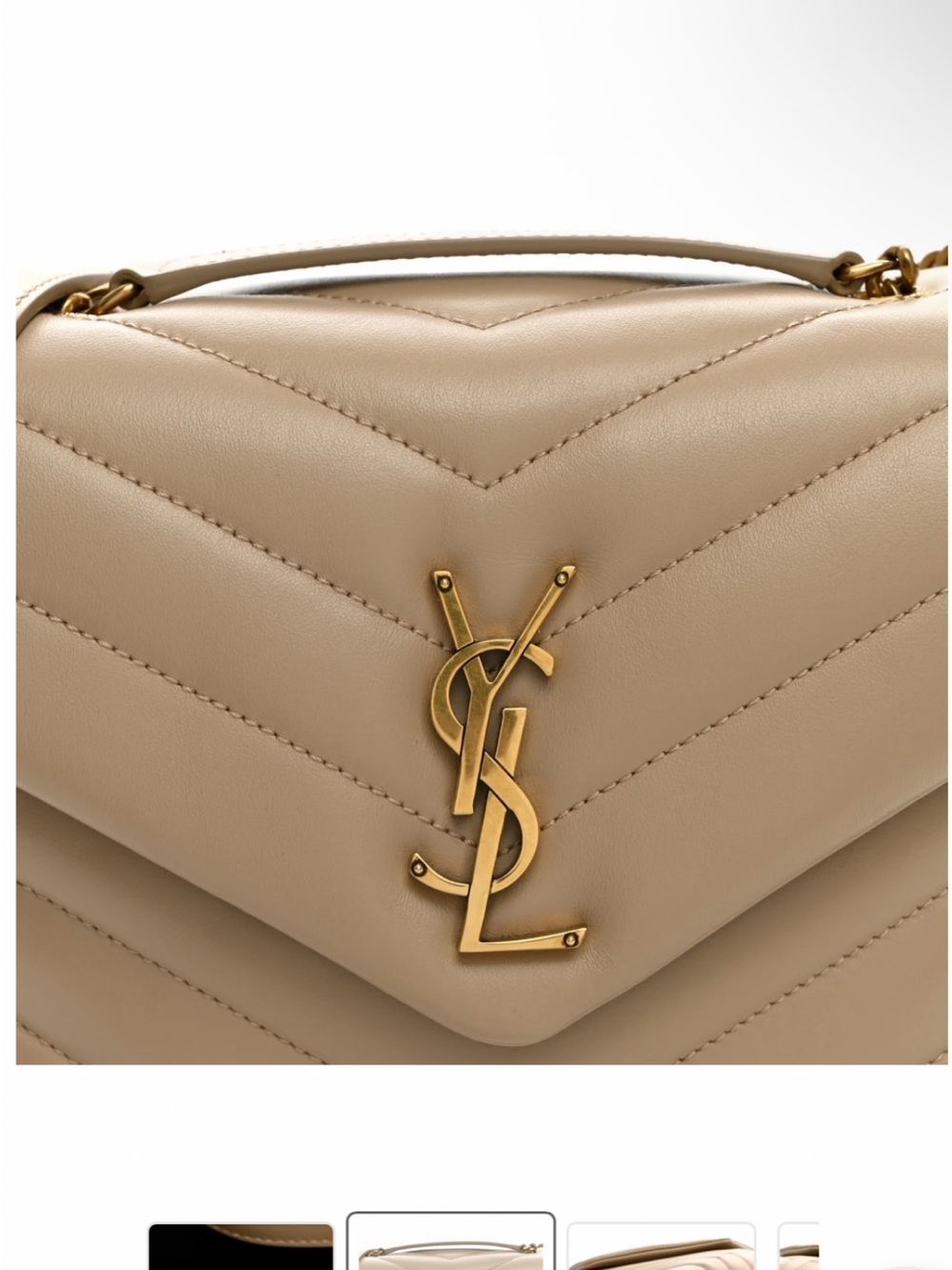 Inspired Saint Laurent Taupe Quilted Leather Shoulder Bag with Gold Logo - Picture 3 of 9